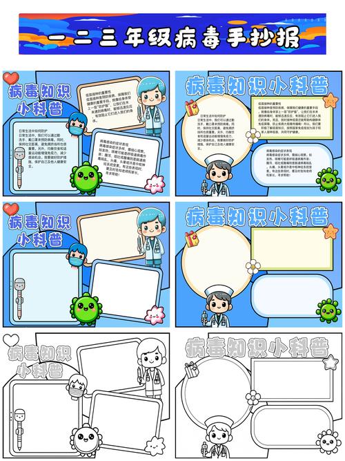 病毒宣传海报、手抄报模板及画法，含新冠、诺如病毒等