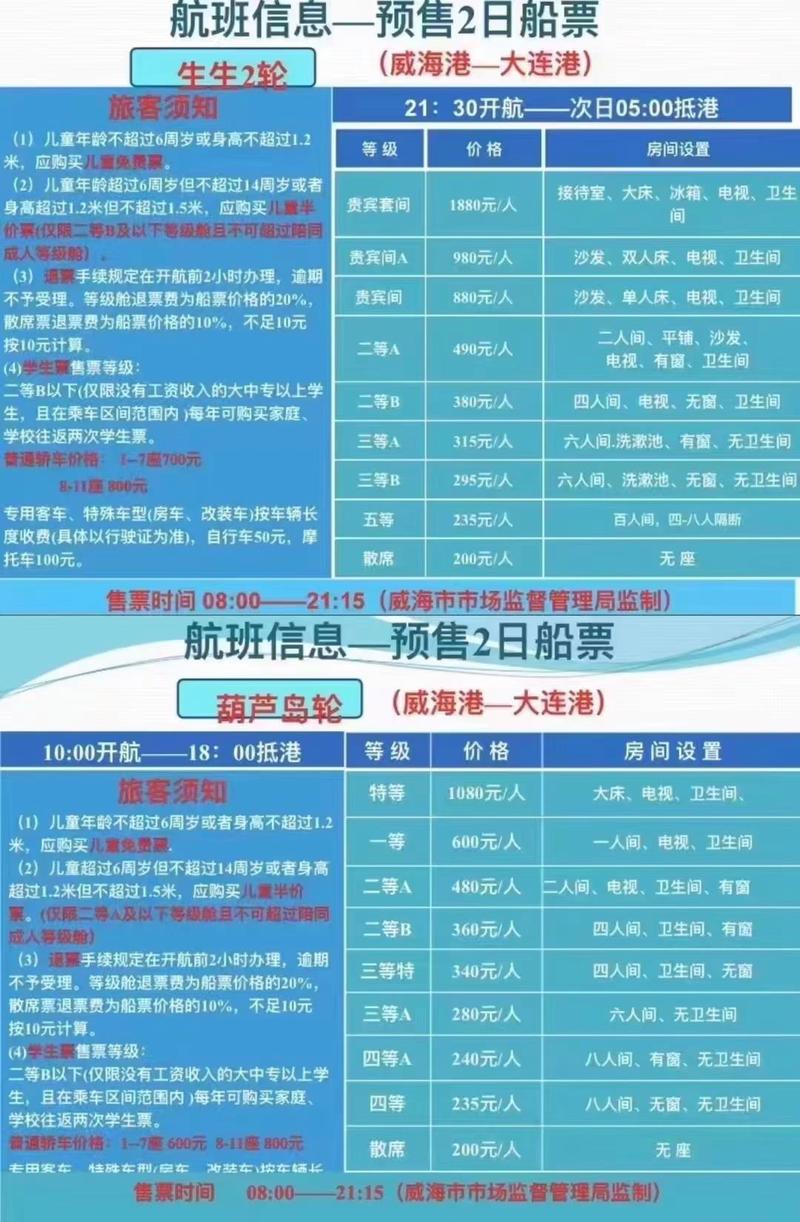 大连到威海船票时刻表全知道,含出发到达时间及注意事项