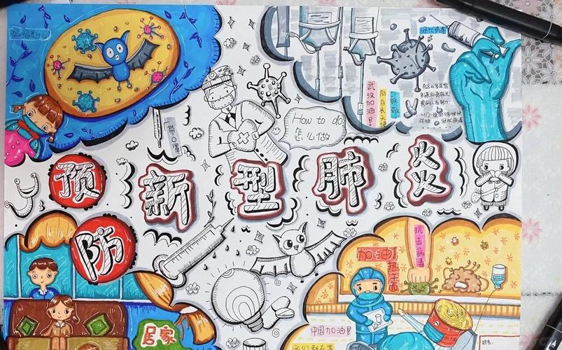 抗击疫情手抄报怎么画？布局及图案设计，儿童画简笔画步骤
